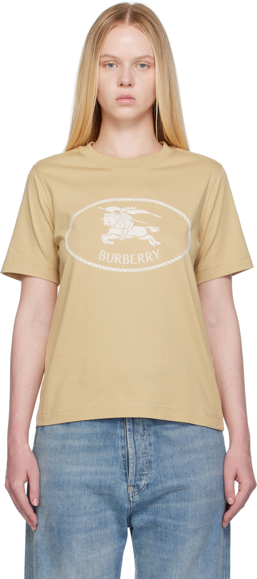 Футболка Burberry Burberry Knight Stamp Cotton T-Shirt бежевий | 8110926