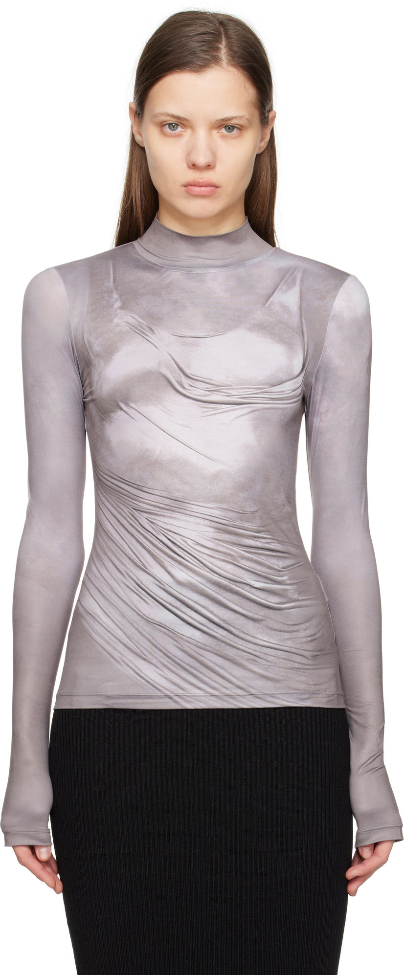 Футболка Balmain Balmain Draped Print T-Shirt Сірий | EF1EK026GE44