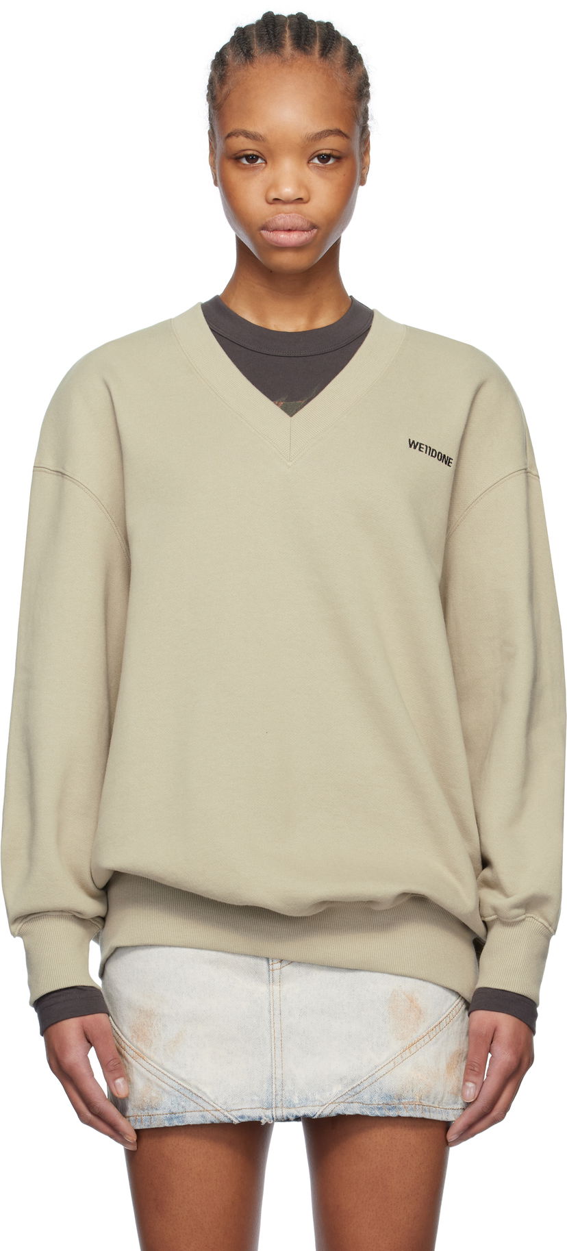 Cветр We11done We11done Oversized V-Neck Sweatshirt бежевий | WD-TS0-25-773-U-KK