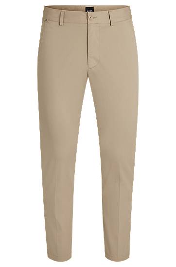 Штани BOSS Slim-Fit Cotton-Blend Satin Trousers бежевий | 50540650