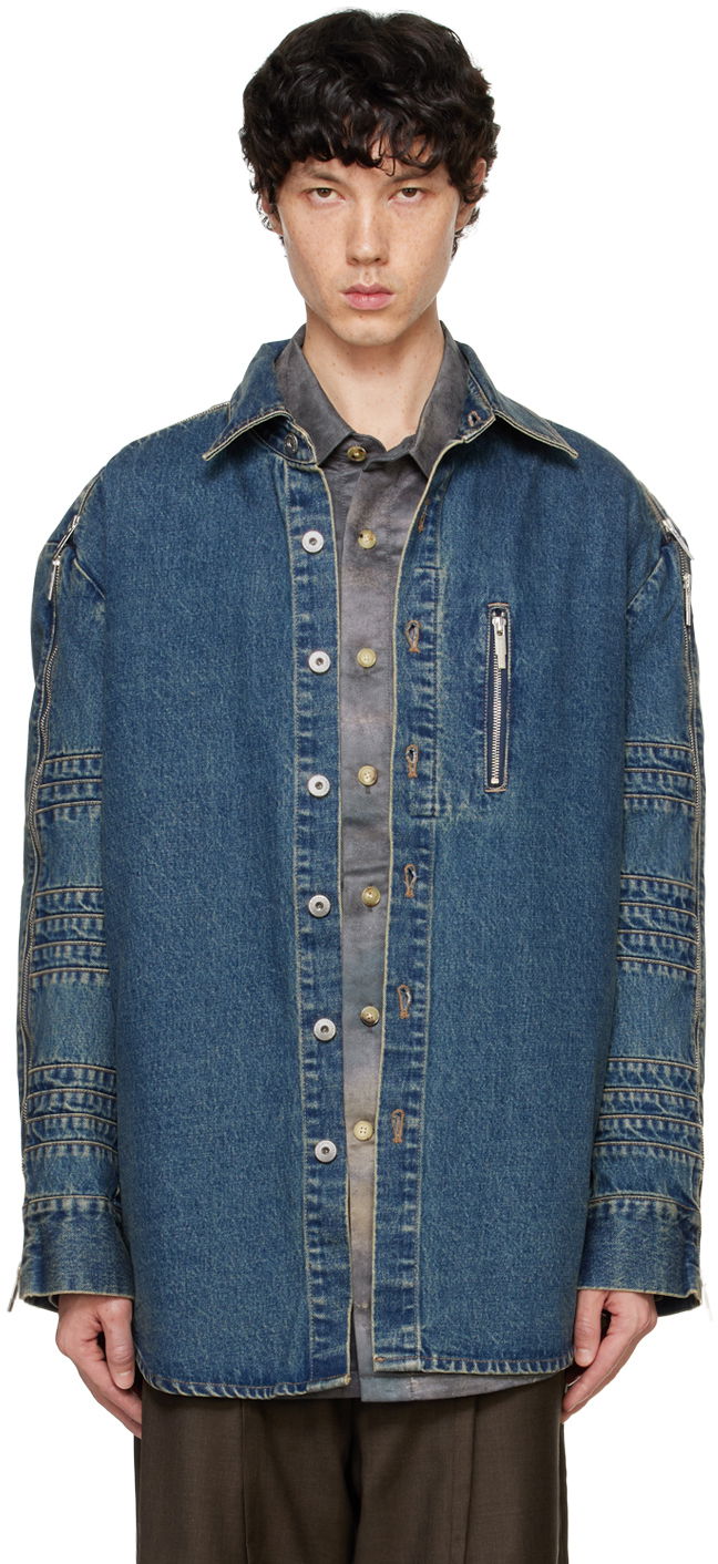 Сорочка Feng Chen Wang Feng Chen Wang Zip Denim Jacket Синій | FUF18SR03