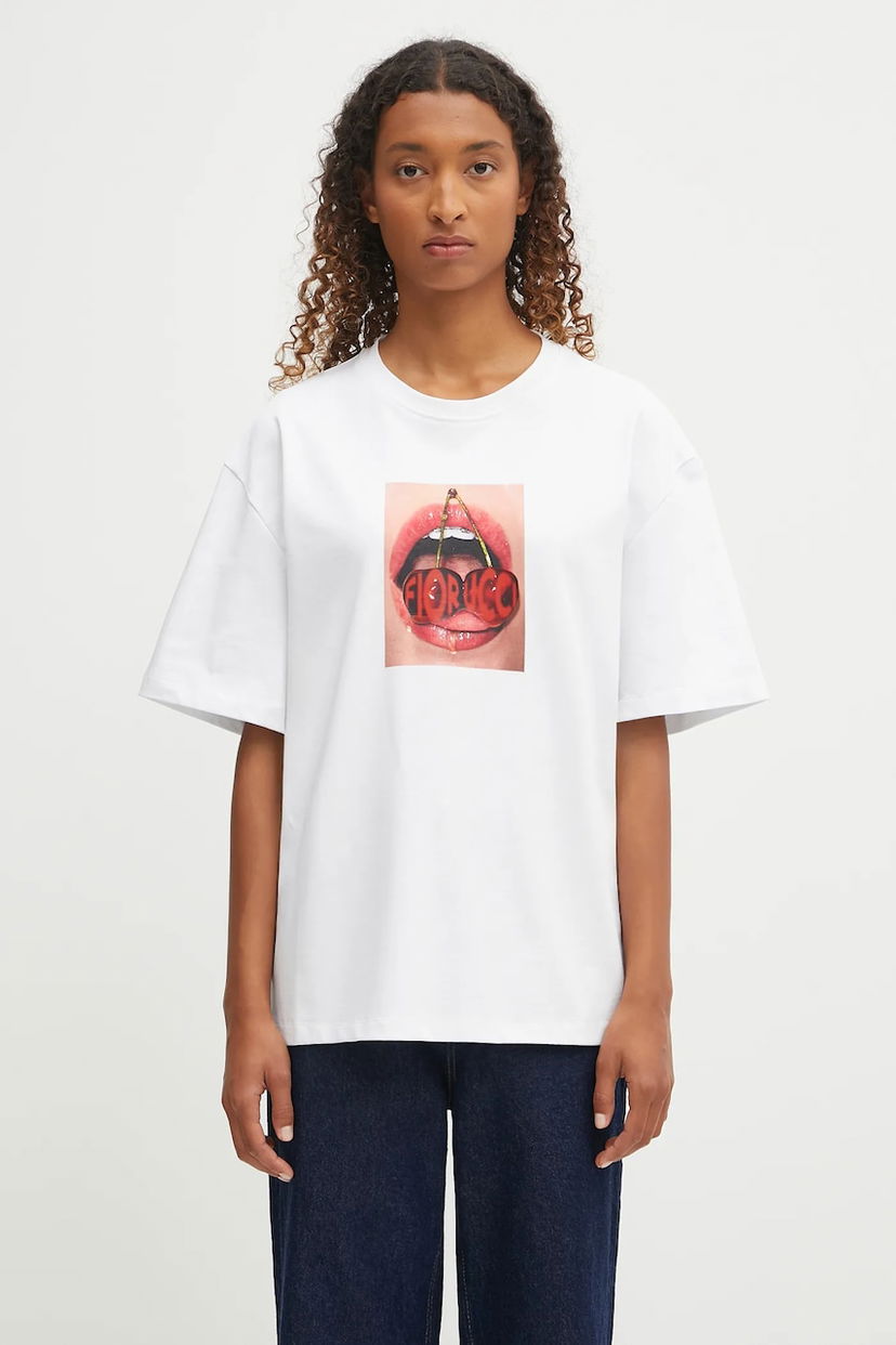Футболка Fiorucci Fiorucci Cherry Mouth Print Boxy Fit T-Shirt білий | W02FPTSH103CJ01WH03