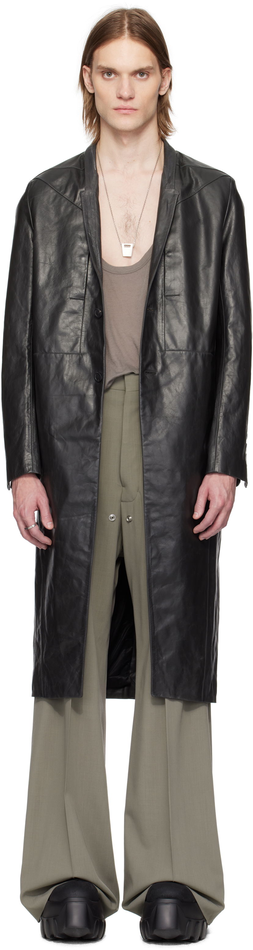 Пальто Rick Owens Rick Owens Hollywood Lido Leather Coat чорний | RU01E5954 LTP