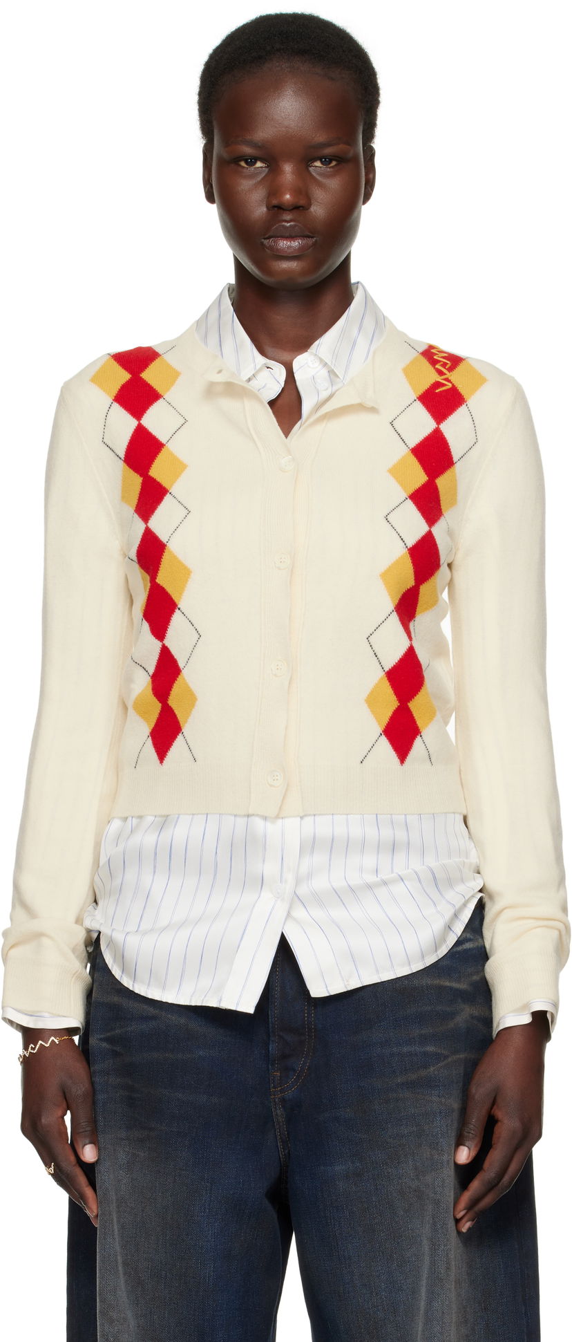 Cветр Marni Marni Argyle Wool Cropped Cardigan білий | CDMD0397Q0 UFH546