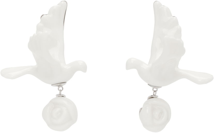 Сережки SHUSHU/TONG YVMIN Edition Ceramics Pigeon With Rose Drop Earrings білий | 25626WHT00DLR