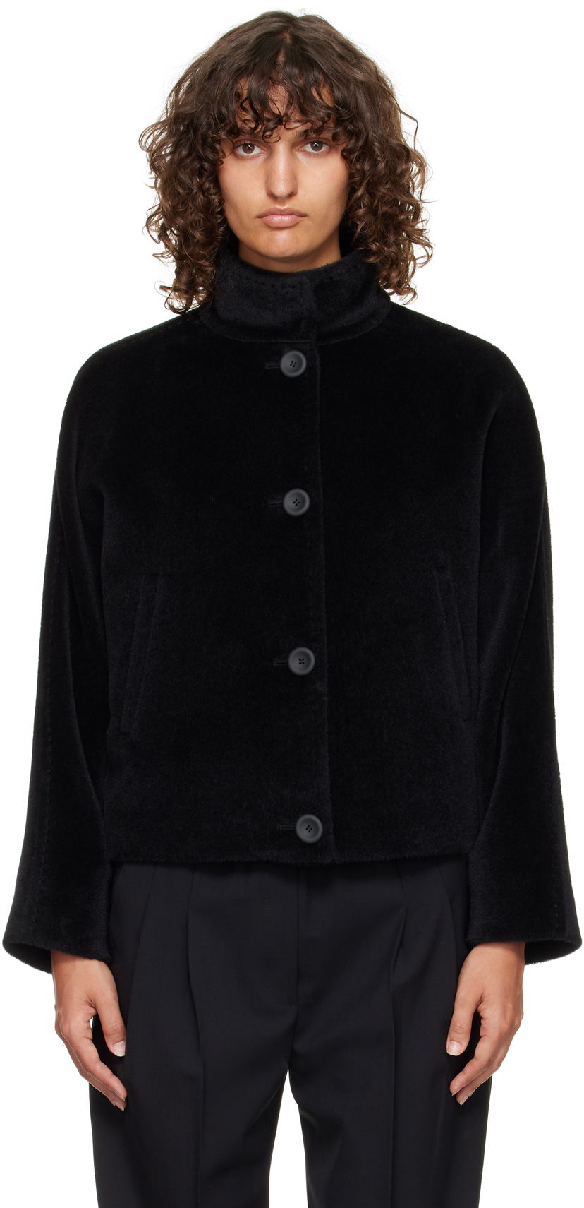 Куртка Max Mara Caladio Cropped Textured High Neck Button-Up Jacket чорний | 2526086091600