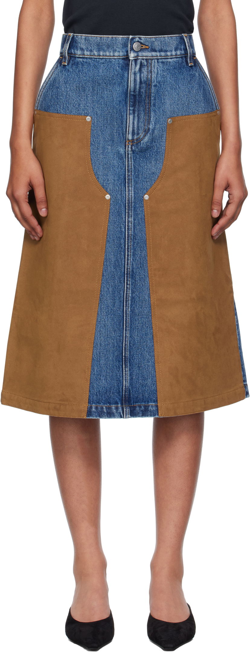 Спідниця Stella McCartney Stella McCartney Mixed Denim & Faux-Suede Midi Skirt Синій | 6D04043SQH25