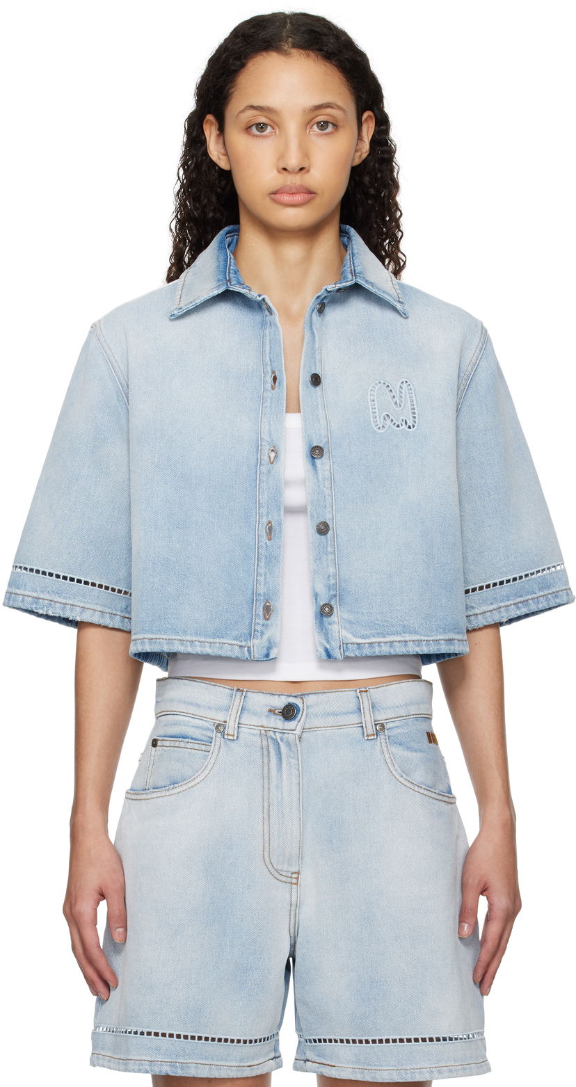 Сорочка MSGM MSGM Cropped Denim Shirt Синій | 3841MDE232X 257271