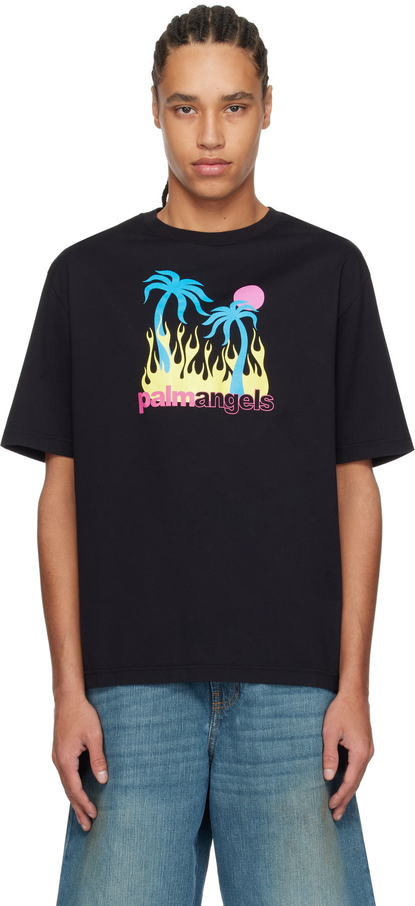 Футболка Palm Angels Palm Angels Burning Oasi Graphic T-Shirt чорний | PMAA089S25JER0021084