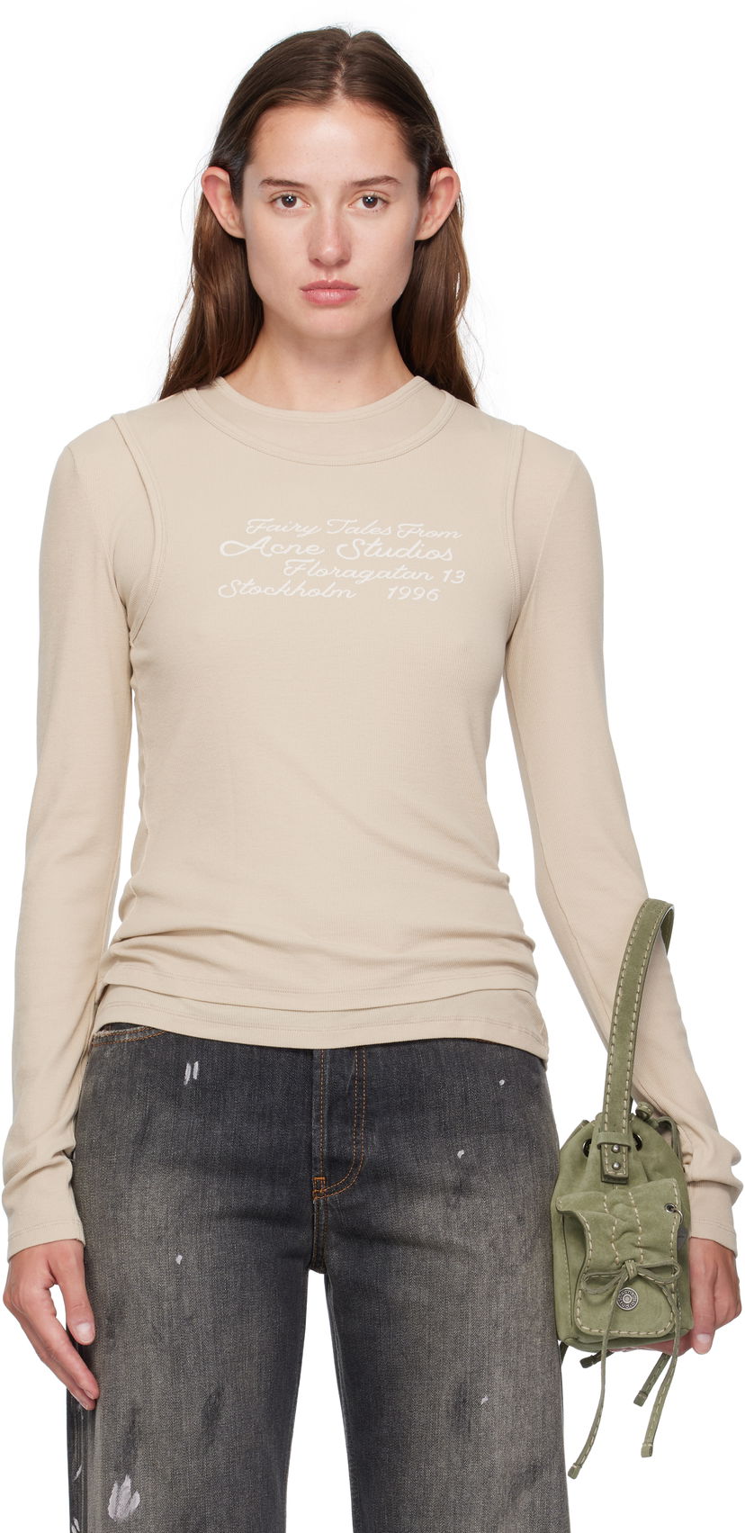 Футболка Acne Studios Acne Studios Layered Long Sleeve T-Shirt бежевий | AL0491-
