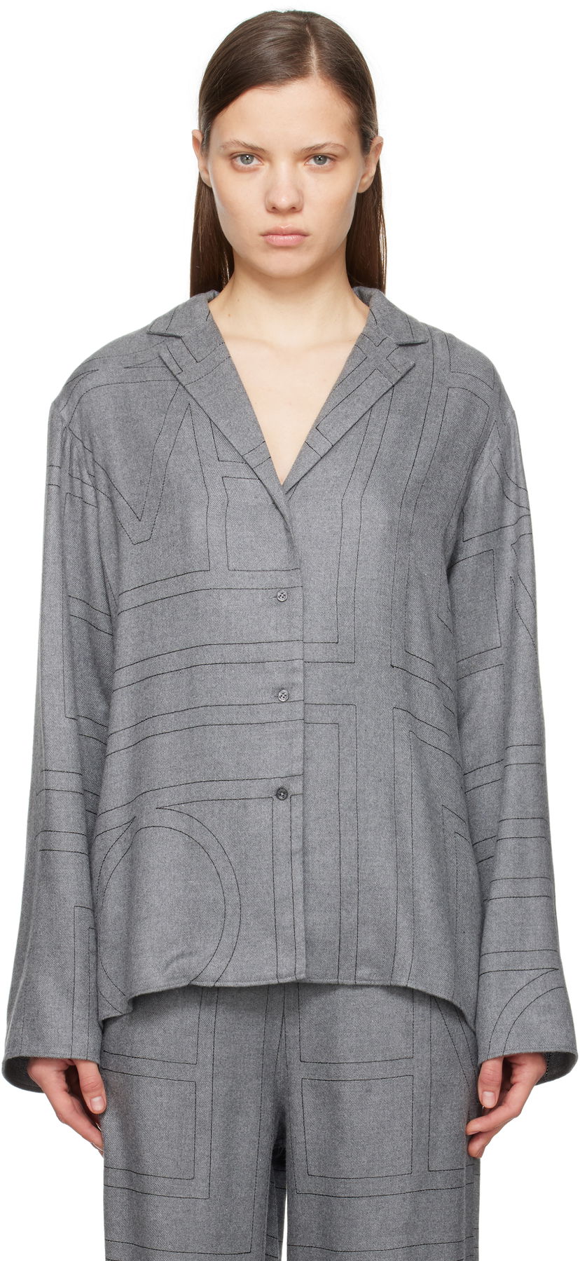 Сорочка TOTEME TOTEME Monogram Flannel Pajama Shirt Сірий | 251-WRT976-FB0080