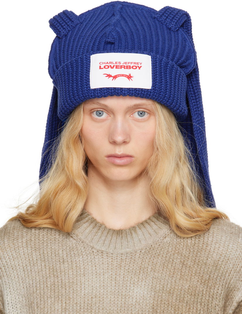 Шапка Charles Jeffrey Loverboy Charles Jeffrey LOVERBOY Chunky Knit Rabbit Beanie Синій | 54130401