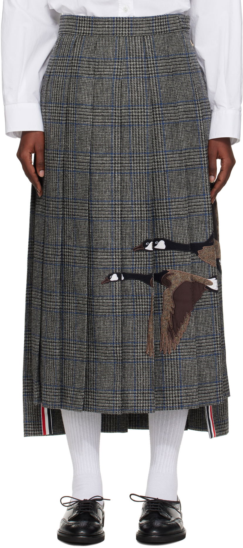 Спідниця Thom Browne Thom Browne Classic Pleated Maxi Skirt with Appliqué Сірий | FGCA24E-E1376