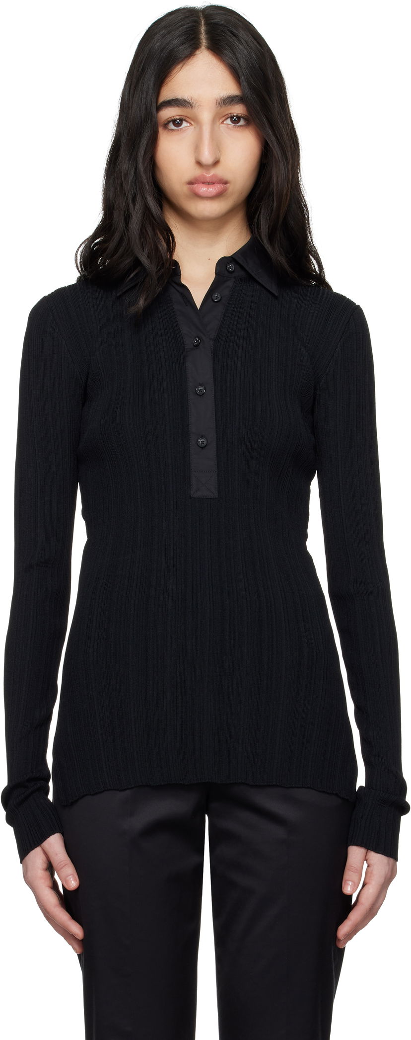 Сорочка поло TOTEME TOTEME Half-Placket Knit Top чорний | 252-WRT0453-YA0044