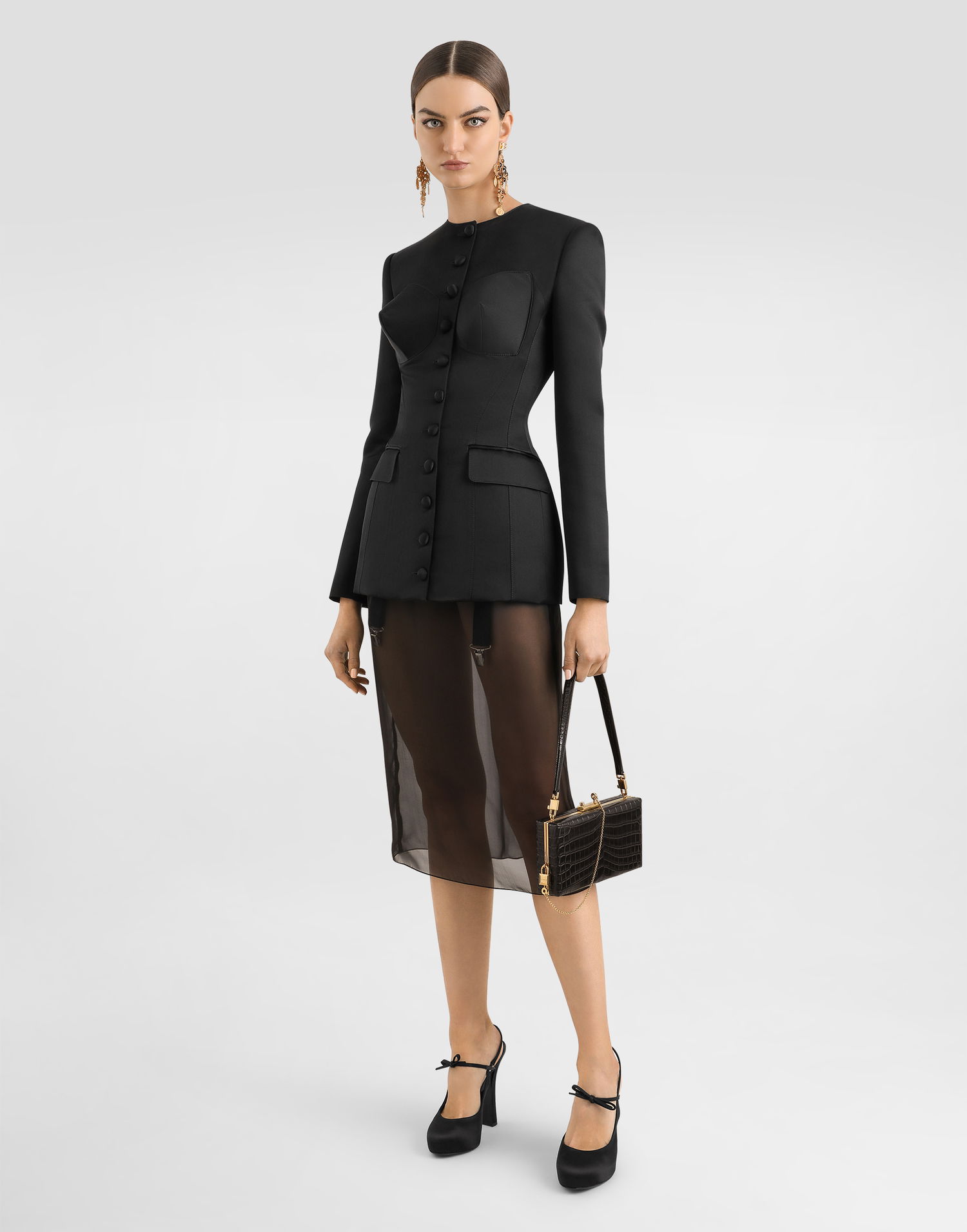 Куртка Dolce & Gabbana Dolce & Gabbana Single-Breasted Duchess Jacket with Conical Cups чорний | F27FDTFU1KMN0000, 1