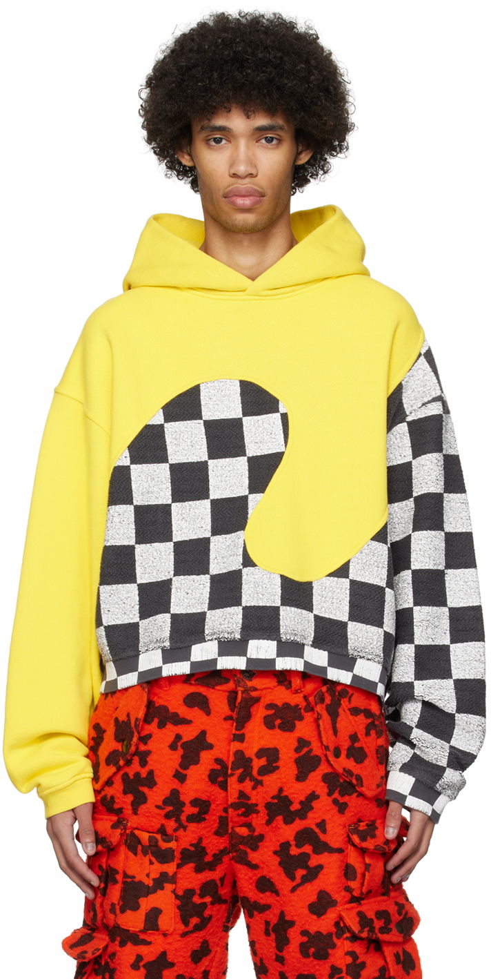 Світшоти ERL Checkered Fleece Applique Hoodie Жовтий | ERL08T022