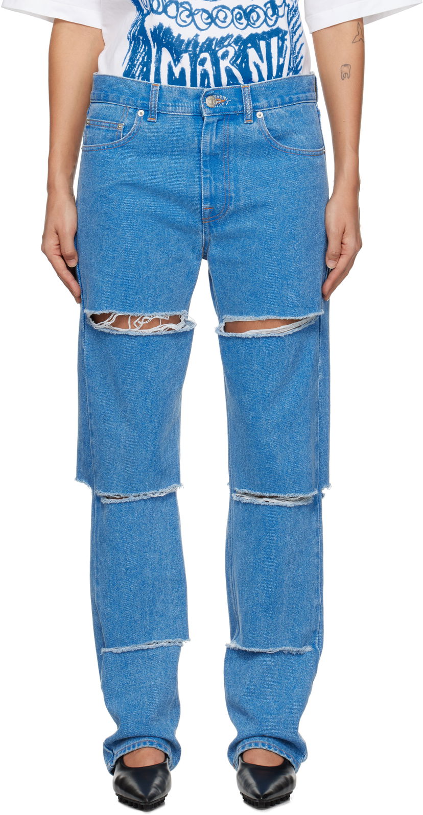 Джинси Marni Slashed Boyfriend Jeans Синій | PAJD0520S0 USCW91