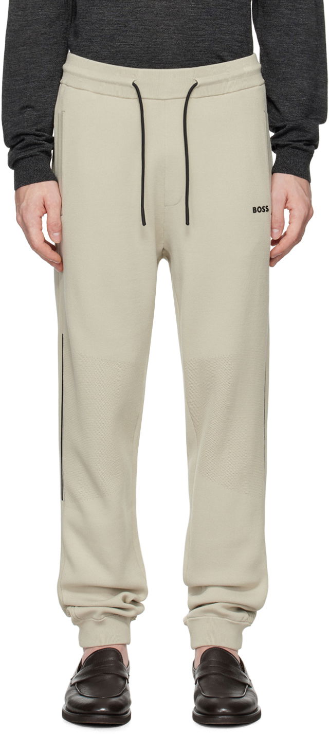 Спортивні штани BOSS Beige Logo-Emed Sweatpants бежевий | 50523165
