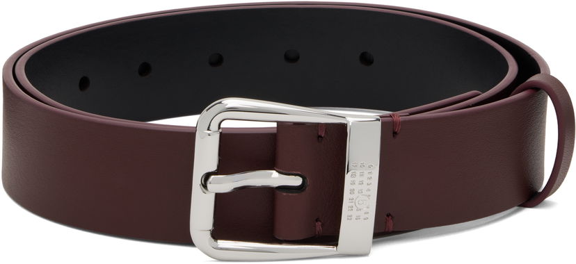 Ремені Maison Margiela MM6 Maison Margiela Leather Belt with Engraved Number Buckle Бордовий | SA6TP0040 P8332
