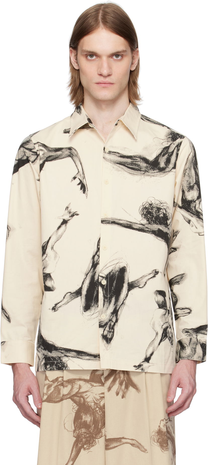 Сорочка KidSuper KidSuper Trapeze Performer Button Up Shirt бежевий | SS25-LTP-06