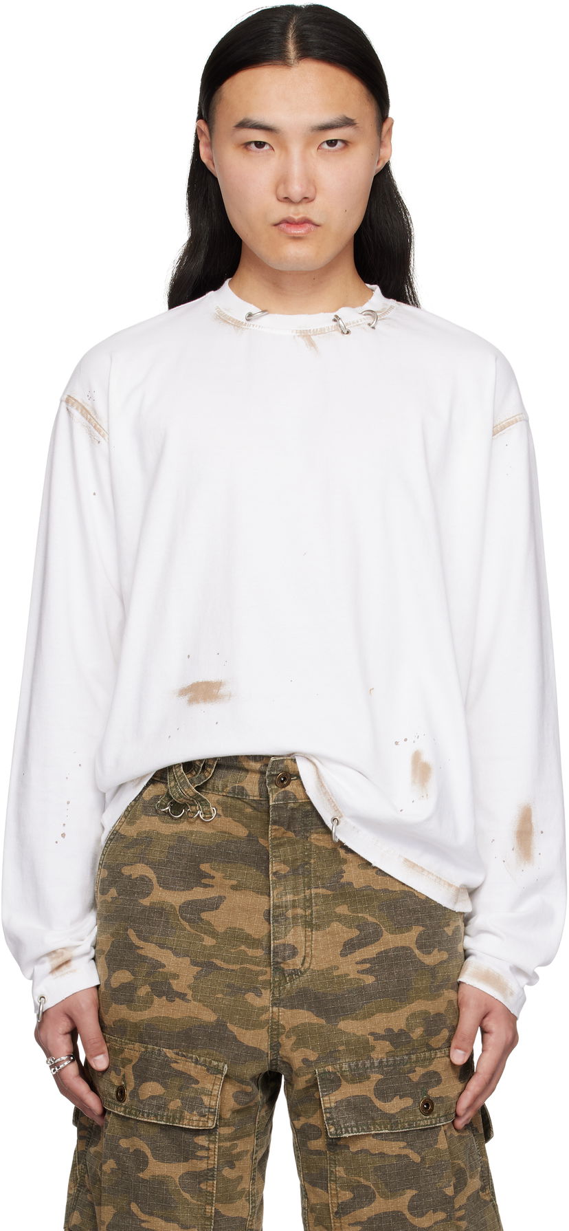 Cветр We11done We11done Pierced Long Sleeve T-Shirt білий | WD-TT0-25-771-U-WH