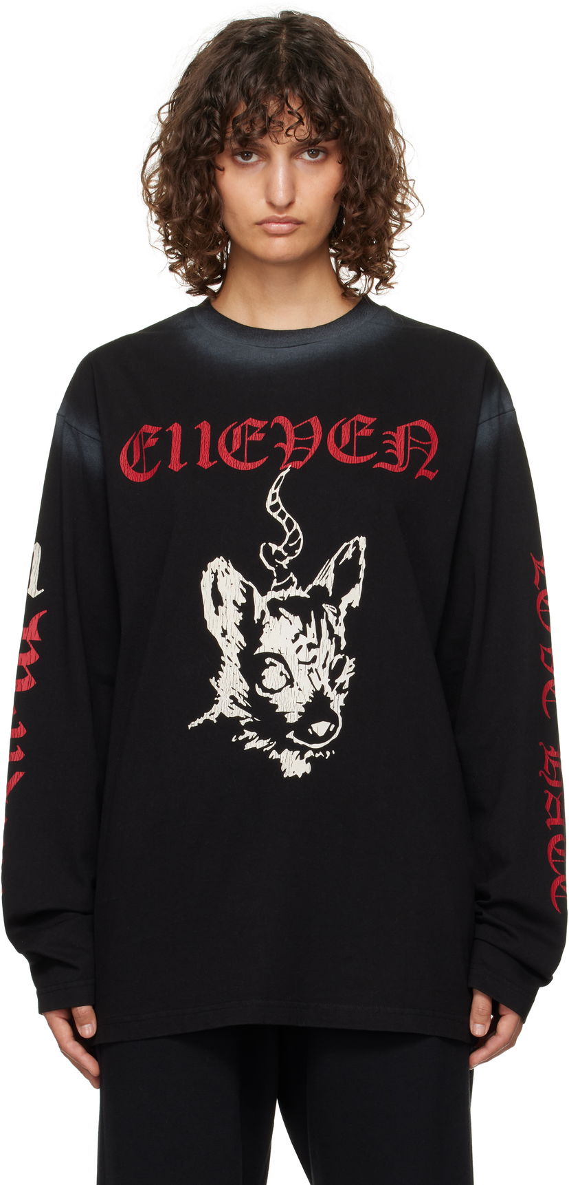 Футболка We11done 11 Graphic Long Sleeve T-Shirt чорний | WD-TT3-24-762-U-BK