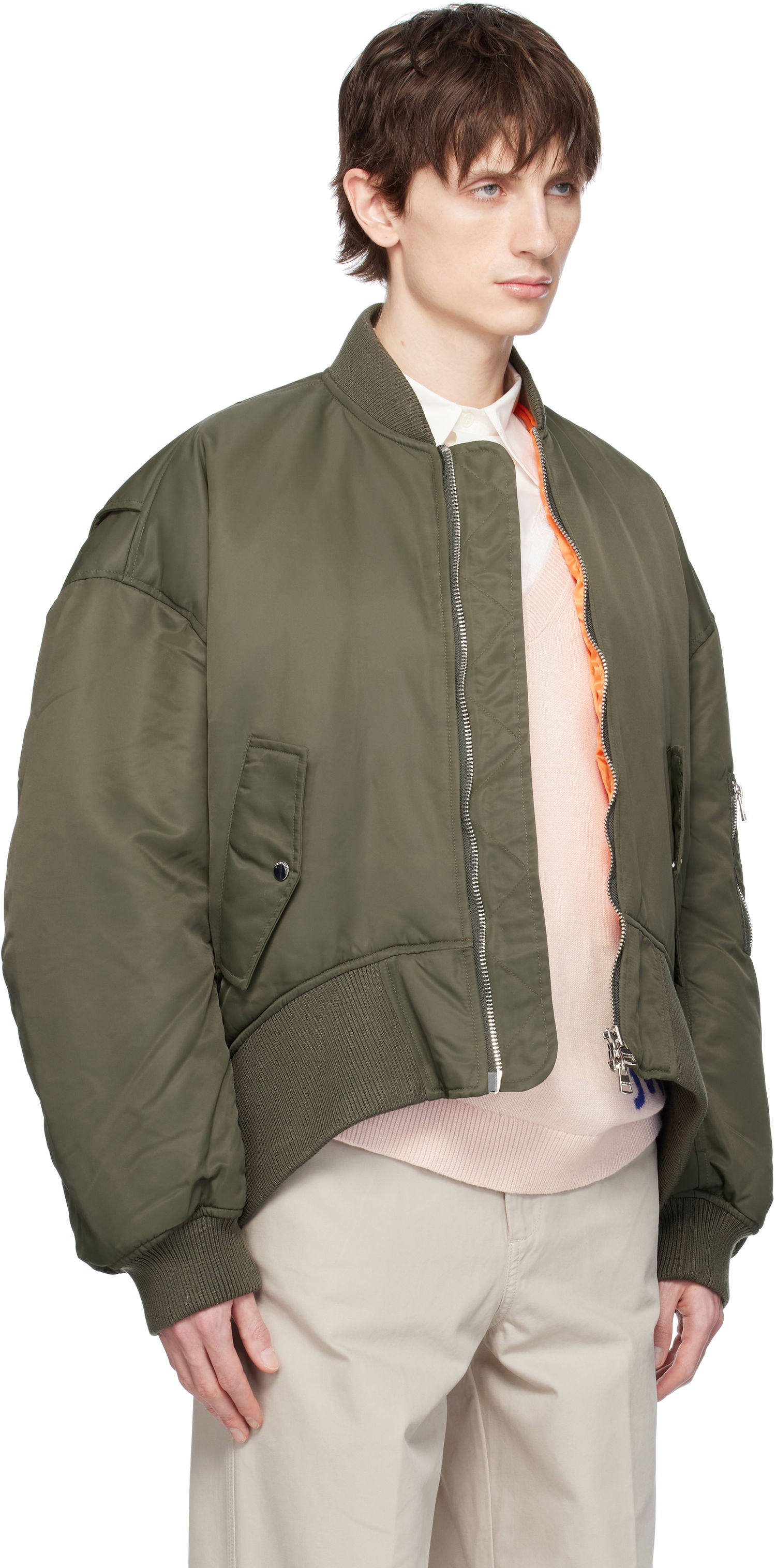 Куртка бомбер JW Anderson JW Anderson Oversized Bomber Jacket with Curved Hem Зелений | JK0357-PG1696, 1