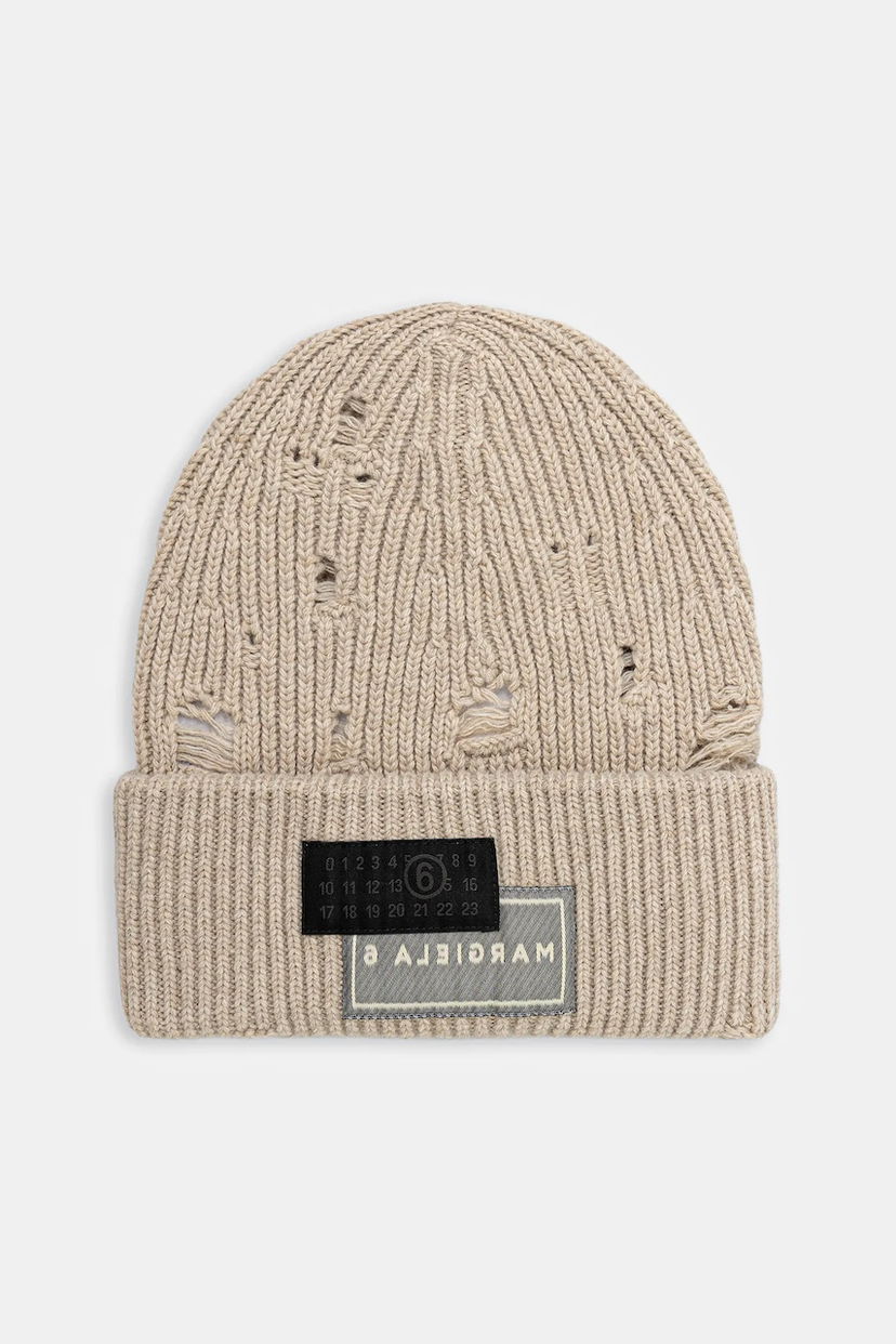 Шапка Maison Margiela MM6 Maison Margiela Distressed Knit Beanie бежевий | SH0TB0001.M13138.806M