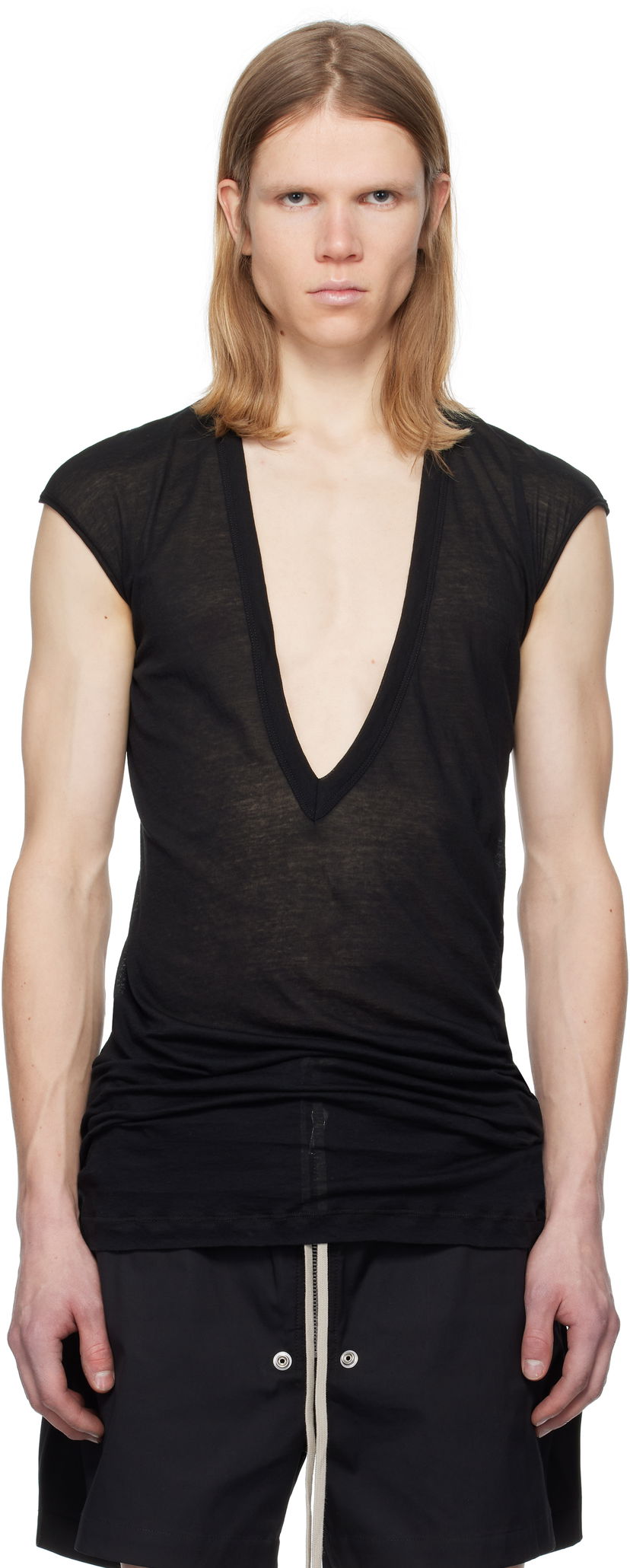 Безрукавка Rick Owens Rick Owens Hollywood Dylan Deep V-Neck T-Shirt чорний | RU01E5157 UC