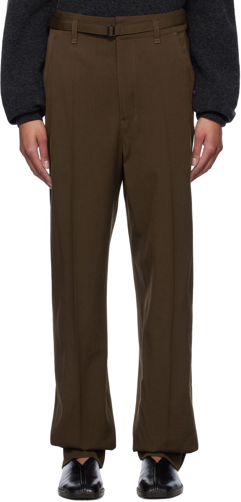 Штани LEMAIRE Lemaire Belted Soft Tailored Trousers Коричневий | PA1155 LF1317