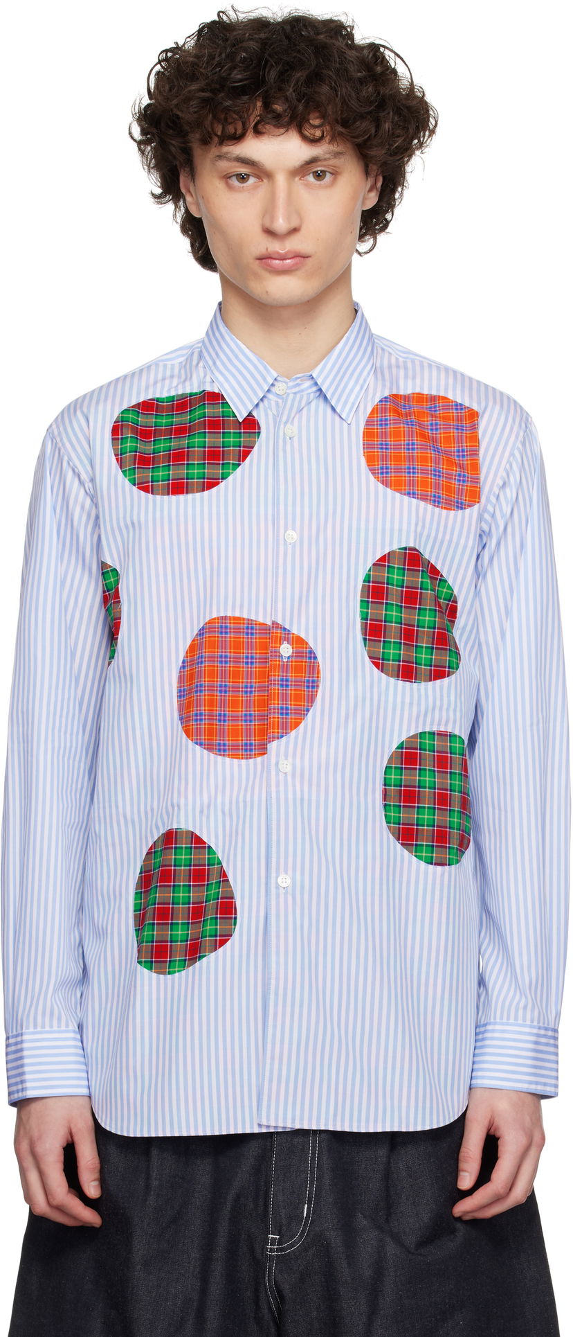 Сорочка Comme des Garçons Comme des Garçons Stripe Poplin & Check Shirt Синій | FO-B013-S25