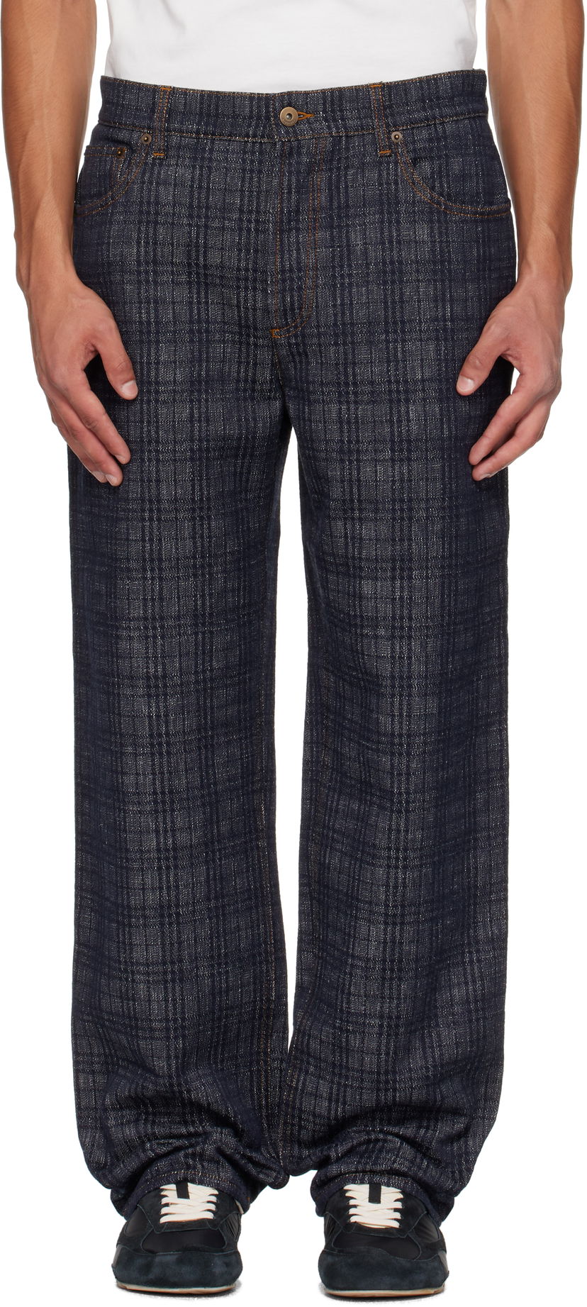 Джинси Burberry Burberry Loose Check Jeans Синій | 8110647