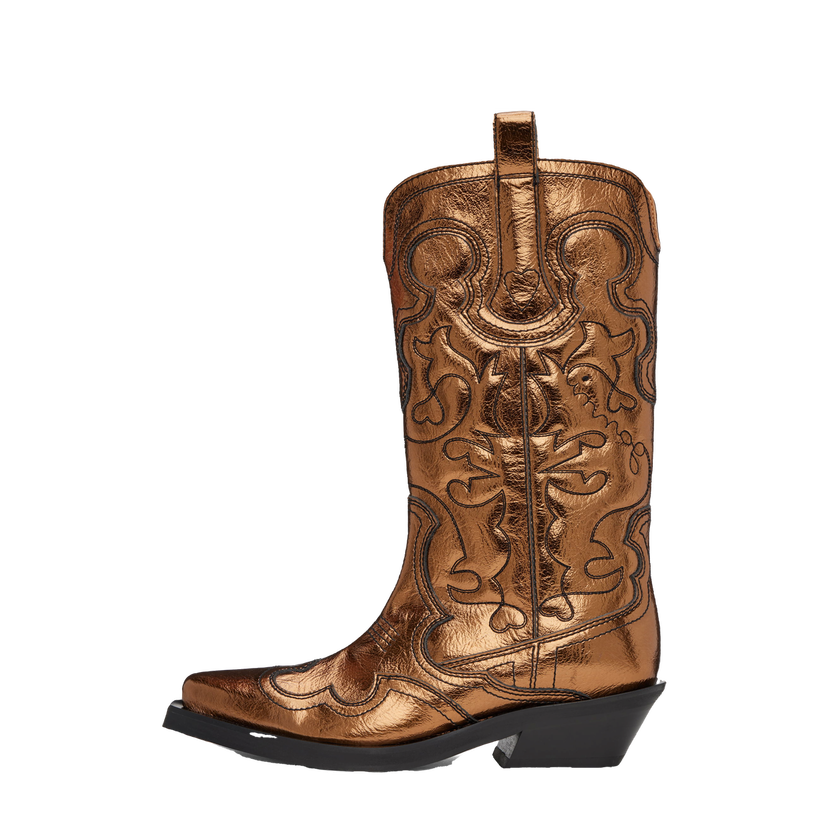 Кросівки та взуття GANNI Mid Shaft Embroidered Western Boots Коричневий | S2743
