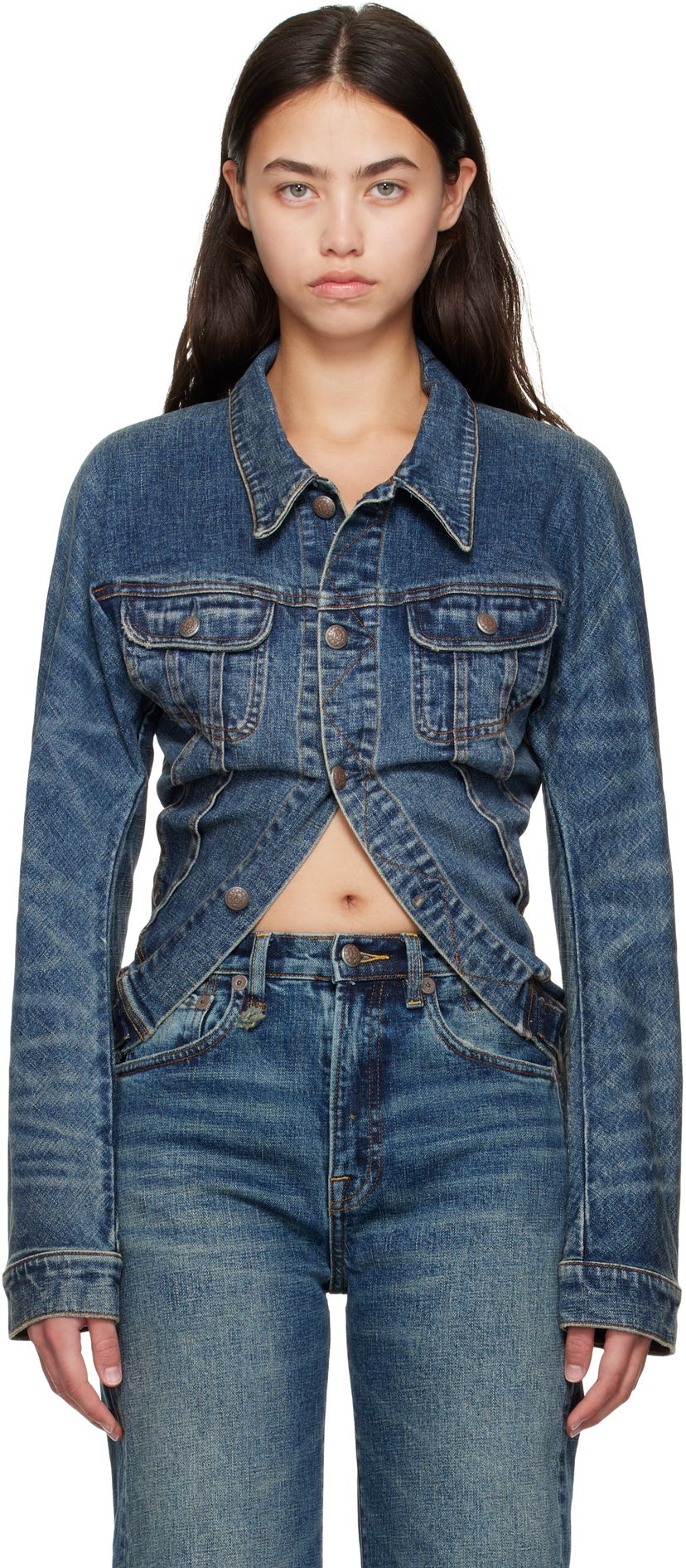 Куртка R13 R13 Skinny Wrap Around Trucker Jacket Синій | R13WD195-D246A