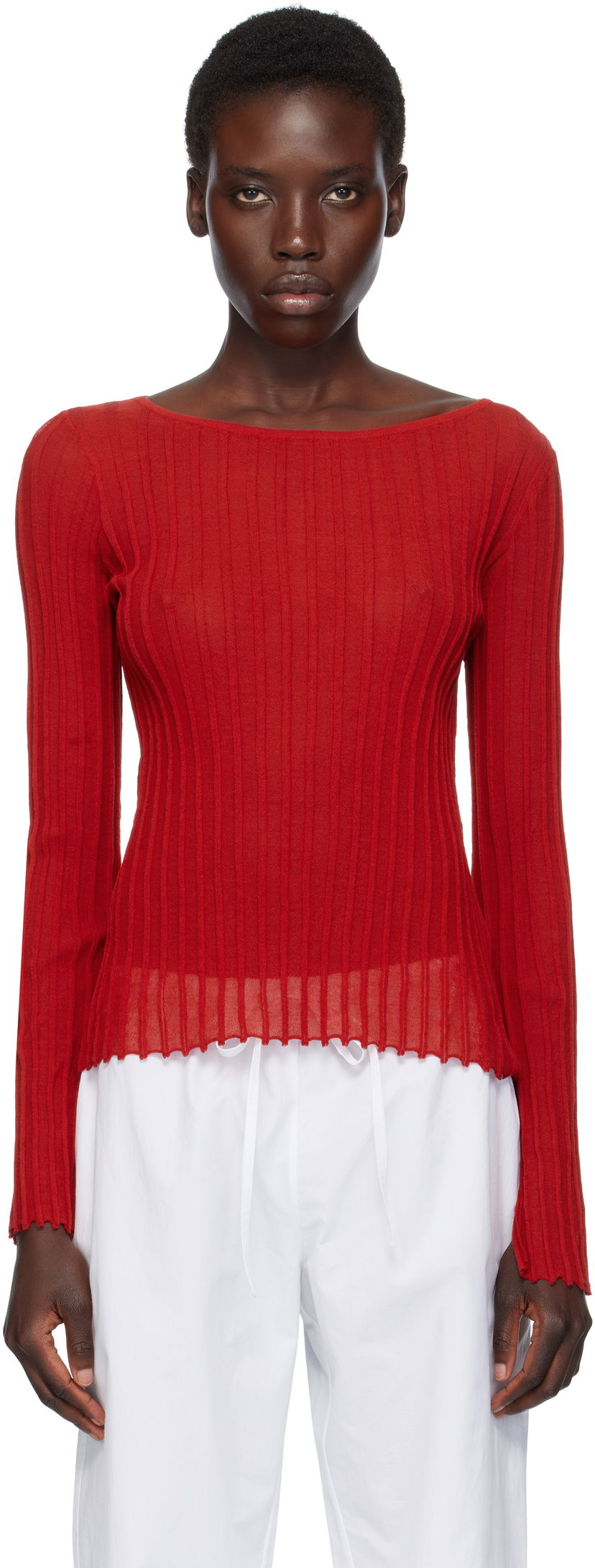 Футболка Loulou de Saison Loulou de Saison Mabille Ribbed Knit Top Червоний | MABILLE