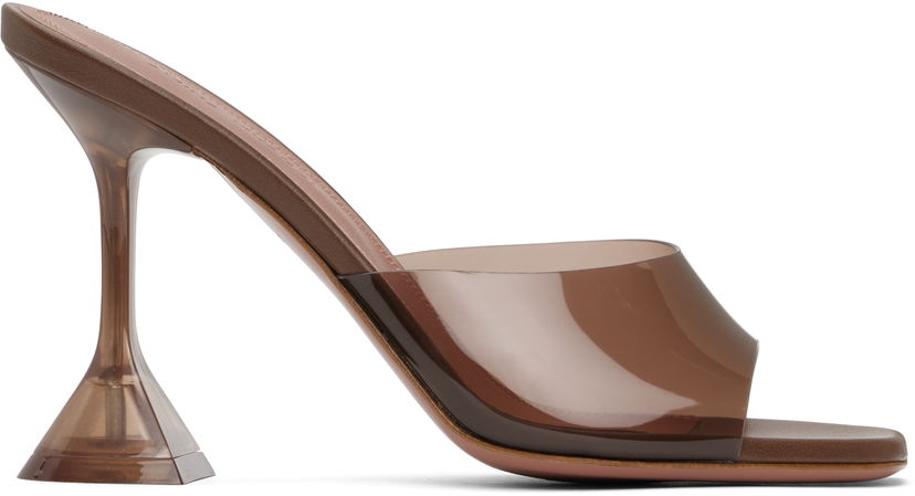 Аксесуари Amina Muaddi Amina Muaddi Lupita Glass Slipper Heeled Sandals Коричневий | LUPITA GLASS SLIPPER