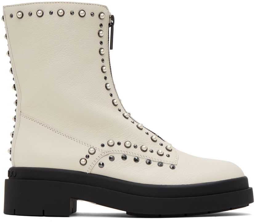 Одяг Jimmy Choo Jimmy Choo Nola Pearl-Embellished Flat Boots бежевий | NOLA FLAT