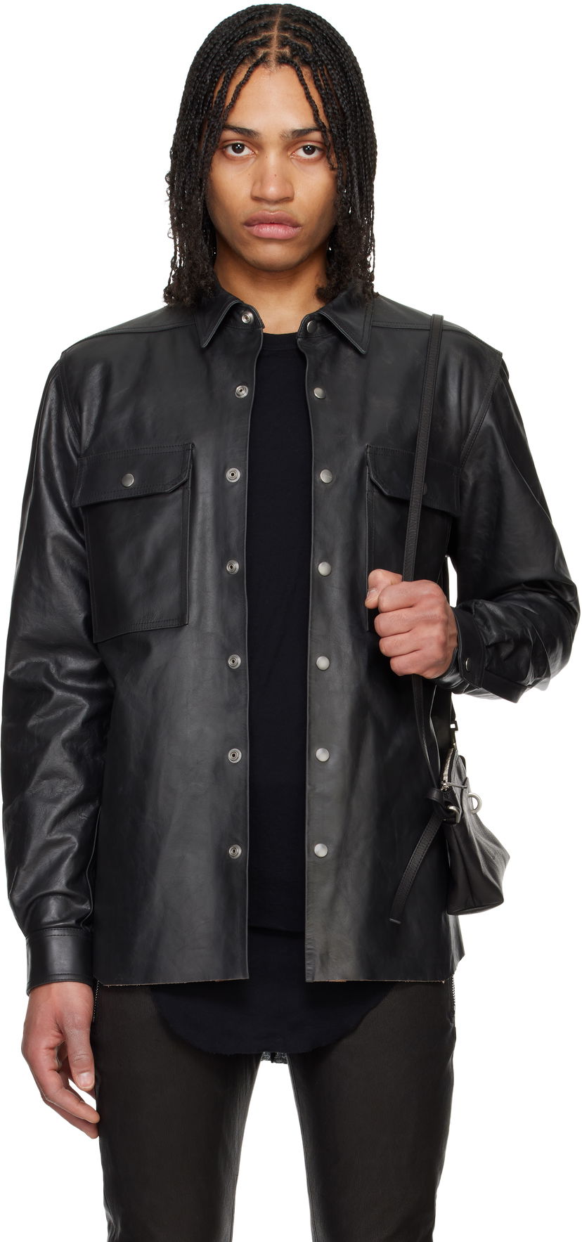 Сорочка Rick Owens Rick Owens Hollywood Leather Overshirt чорний | RU01E5729 LTP
