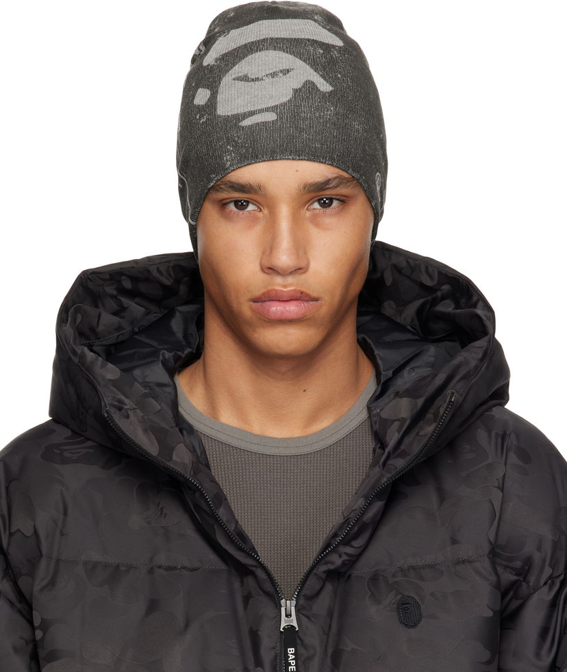 Шапка BAPE A Bathing Ape Ape Head Knit Beanie Сірий | 001HTK801010M