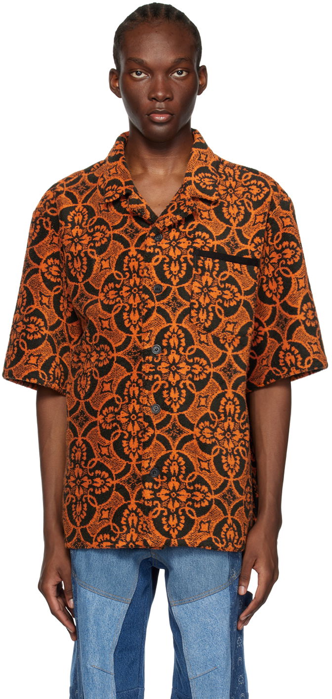 Сорочка Marine Serre Orange & Black Printed Short Sleeve Shirt Помаранчевий | T249SS23X