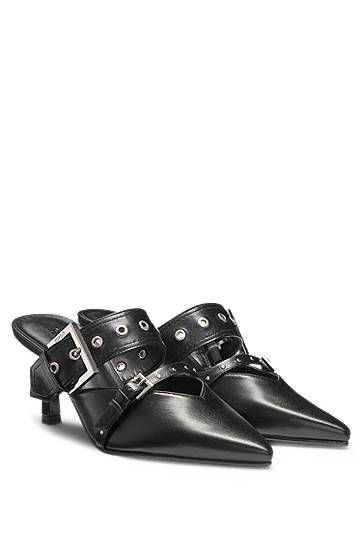Аксесуари BOSS Nappa Leather Mules with Buckled Straps чорний | 50536401