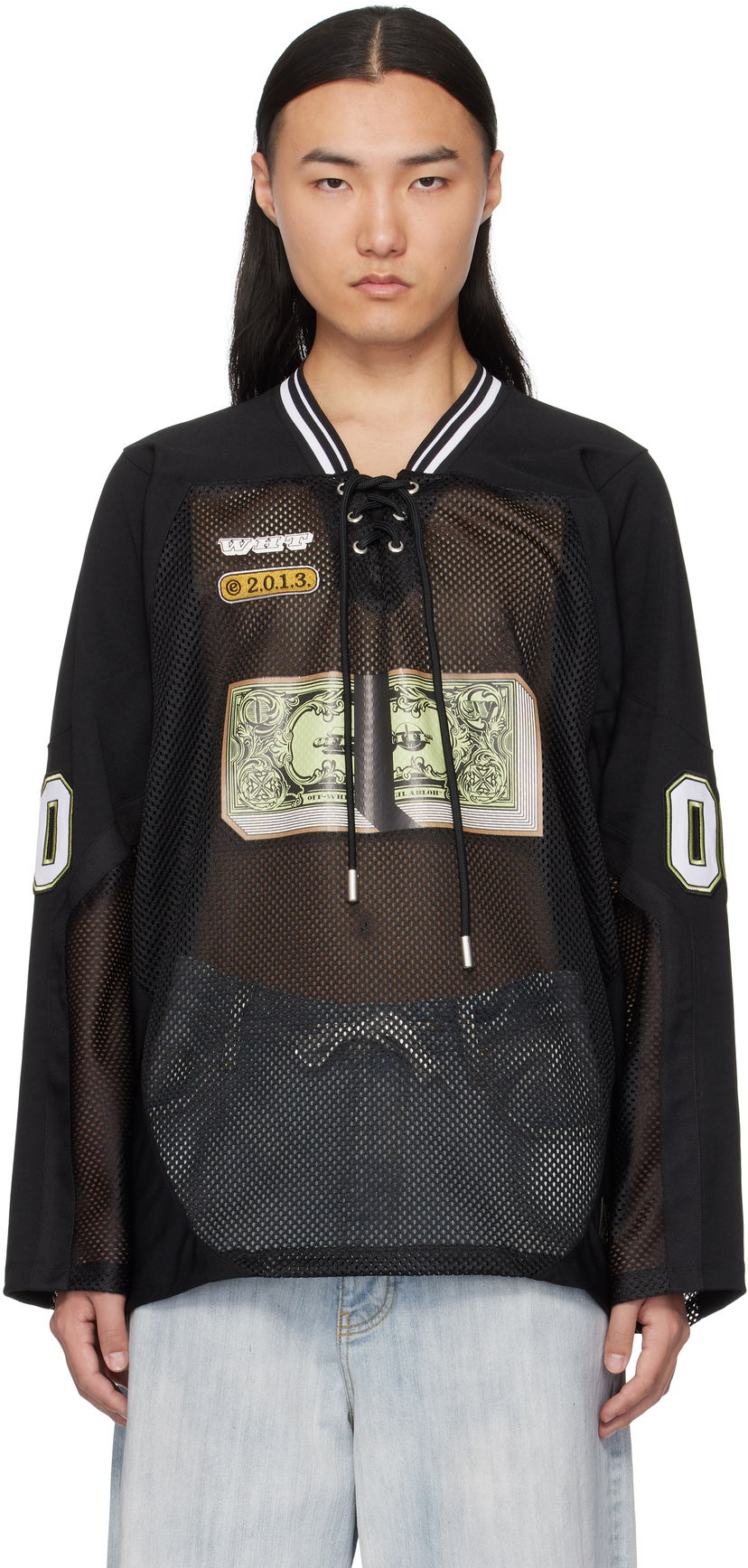 Джерсі Off-White Banknote Mesh Hockey Long Sleeve T-Shirt чорний | OMAD004S25JER0031014