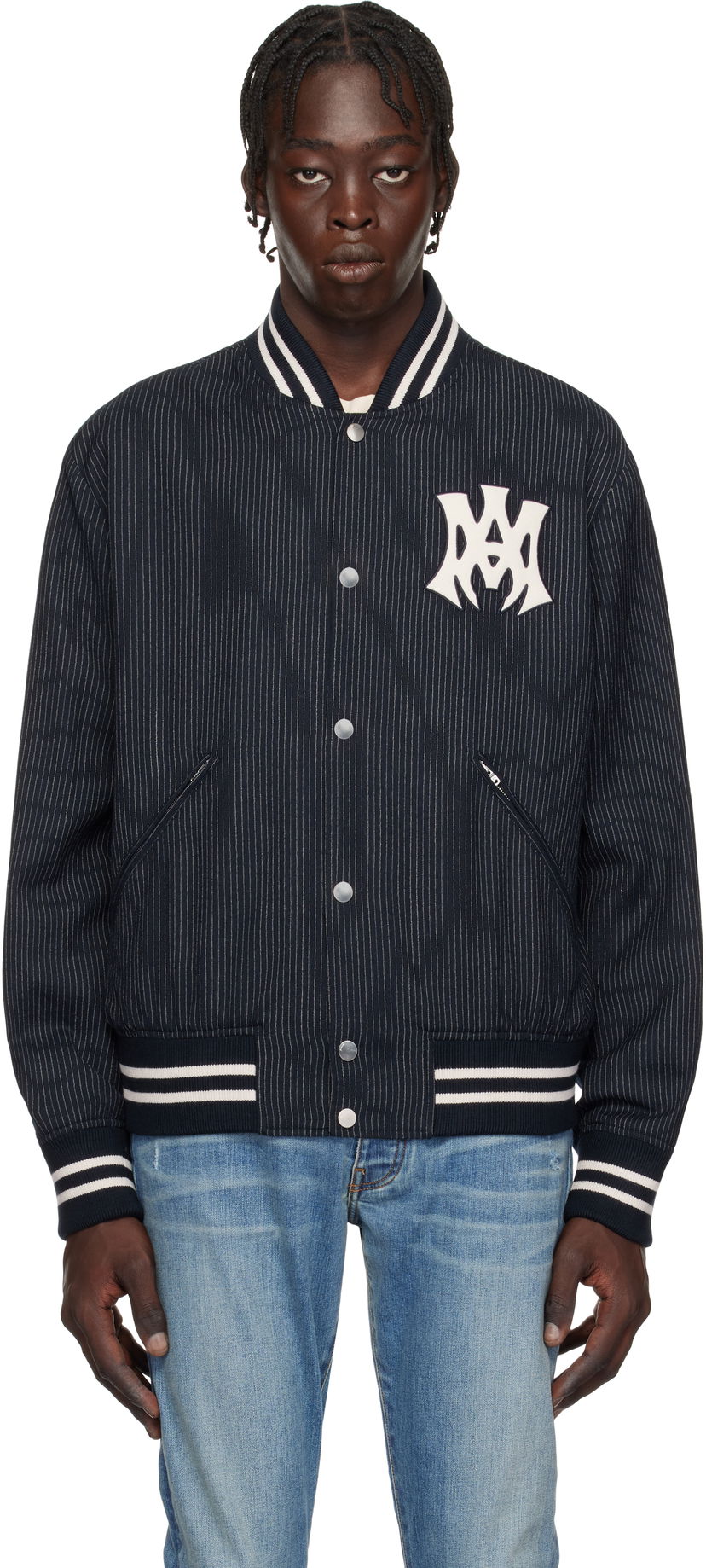 Куртка бомбер AMIRI 'MA Hollywood' Pinstripe Bomber Jacket темно-синій | AMOUBB1024