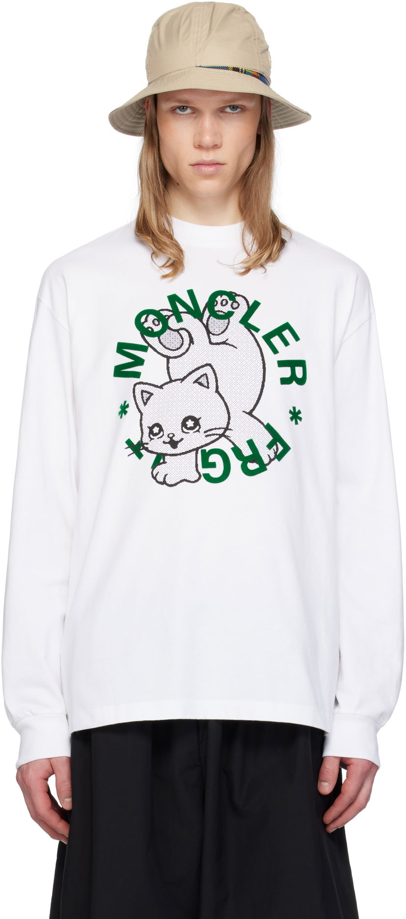Cветр Moncler Moncler Genius x FRGMT Hiroshi Fujiwara Cartoon Logo Long Sleeve T-Shirt білий | K109U8D00001M3265