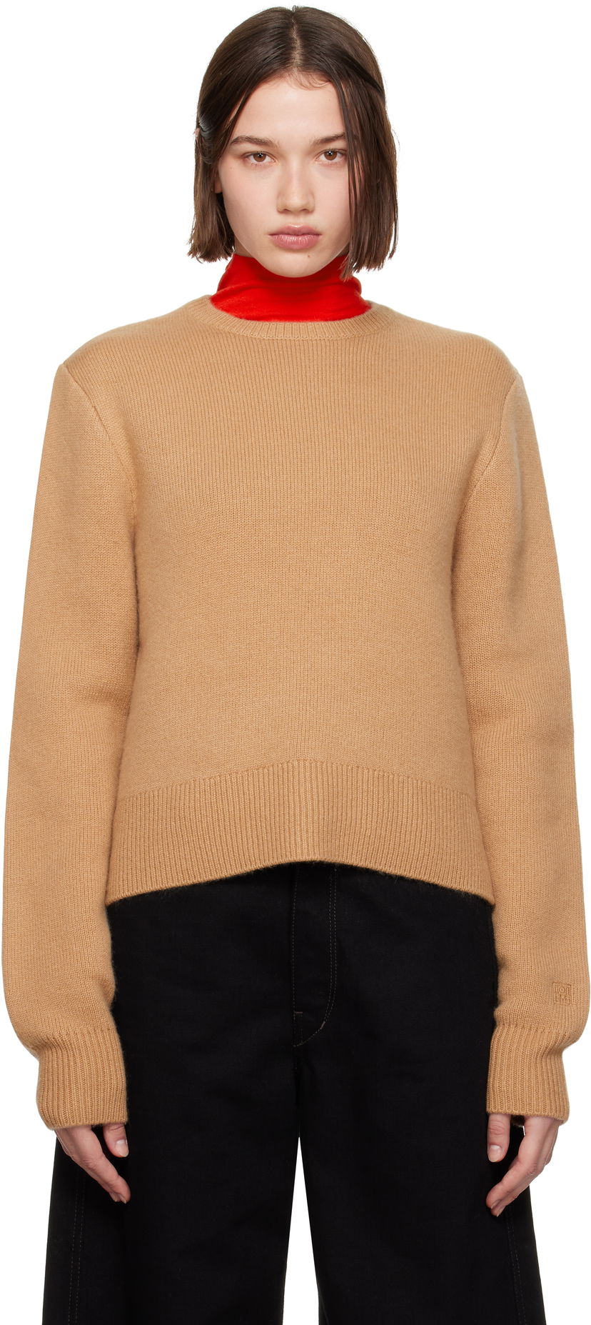 Cветр TOTEME TOTEME Cropped Crew-Neck Knit Sweater Коричневий | 244-WRT0404-YA0126