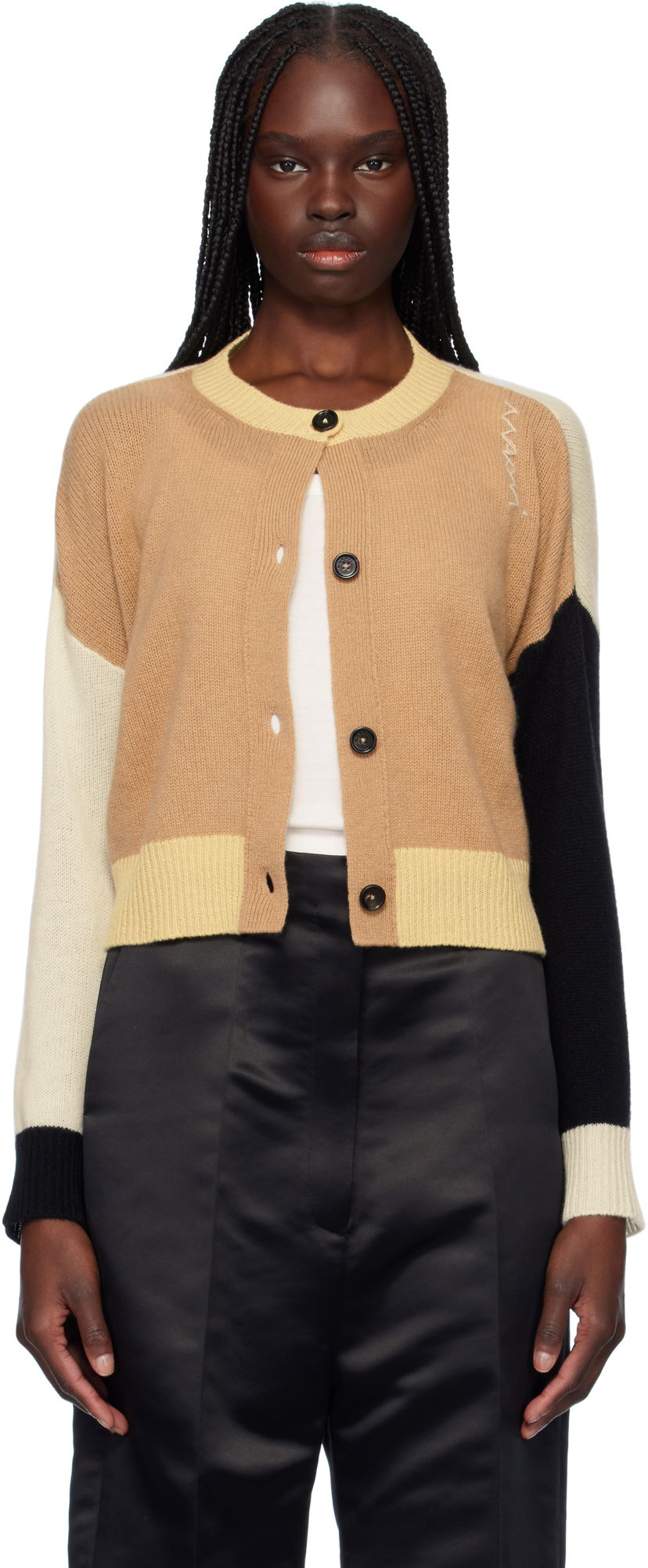 Cветр Marni Marni Crewneck Color-Block Cashmere Cardigan бежевий | CDMD0393Q0 UFX385
