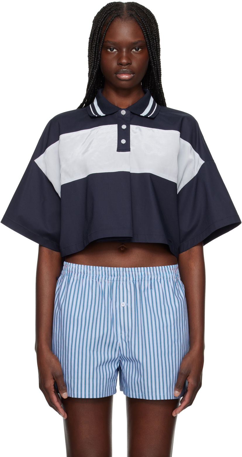 Кроп-топи We11done We11done Color Block Cropped Polo темно-синій | WD-BL1-25-132-W-NV