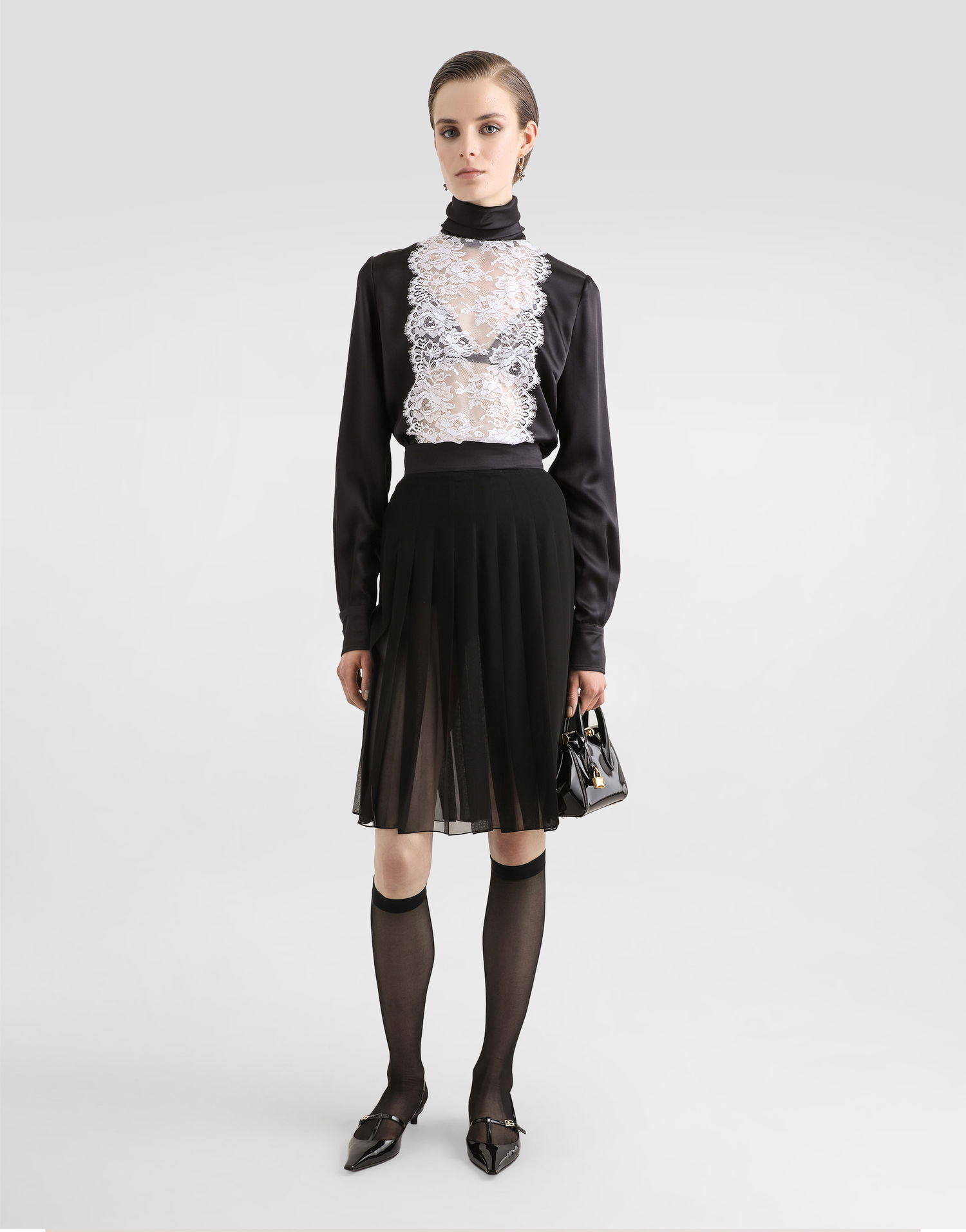 Сорочка Dolce & Gabbana Dolce & Gabbana Satin Top with Lace Panel чорний | F7AK0TFU1AUN0000, 1