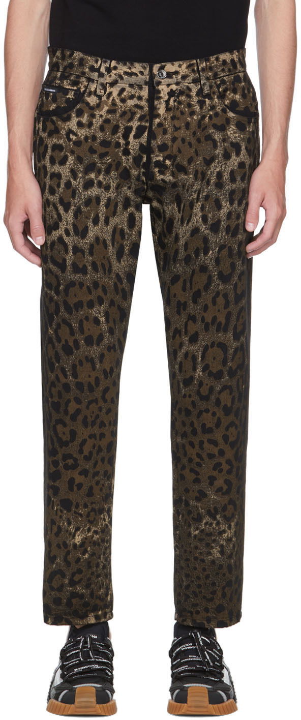 Джинси Dolce & Gabbana Dolce & Gabbana Leopard Print Jeans Коричневий | GYJDAD G8EI1