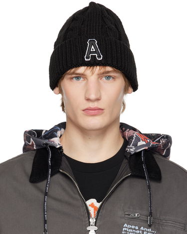 Шапка AAPE by A Bathing Ape A Bathing Ape Aape Main Knit Beanie with Logo чорний | AAPHTM5288XXNBKX, 0